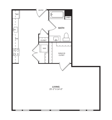 Floor plan for studio, 1 bath, 696 sqft